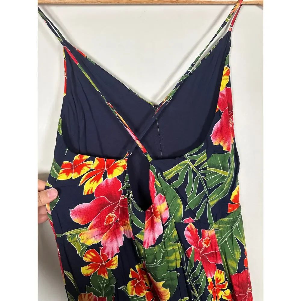 Lulus PURA VIDA NAVY BLUE TROPICAL PRINT BUTTON-UP HIGH-LOW MIDI DRESS Small - Picture 6 of 10